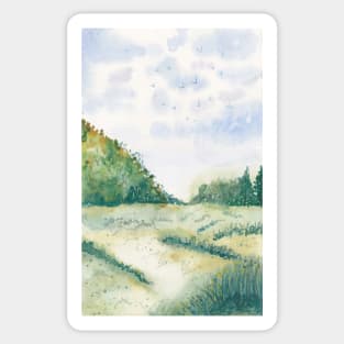 Watercolor Green Fields Sticker